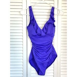 Lauren Ralph Lauren Swimsuit Size‎ 6 Purple One Piece Ruffle Trim Lined